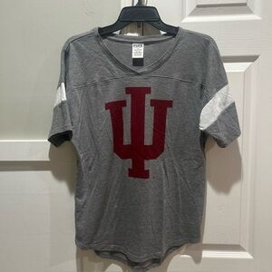 PINK Victoria's Secret IU Indiana University Gray and Red Logo V-Neck Tee